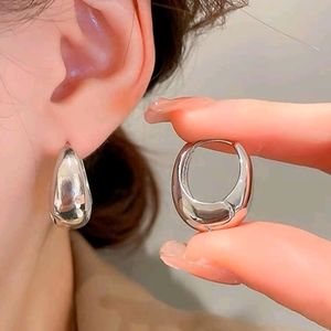 Anthropologie French Minimalist Huggie Hoop Trendy Thick Silver Earrings